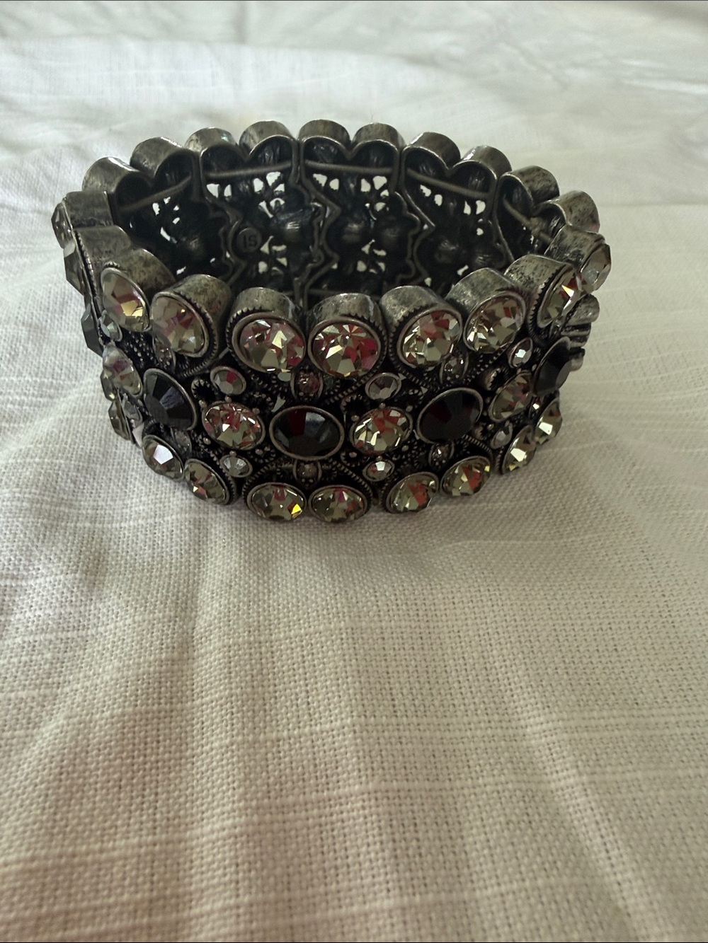 Gunmetal Crystal Stretch Bracelet with Clear Rhinestones - Women Jewelry